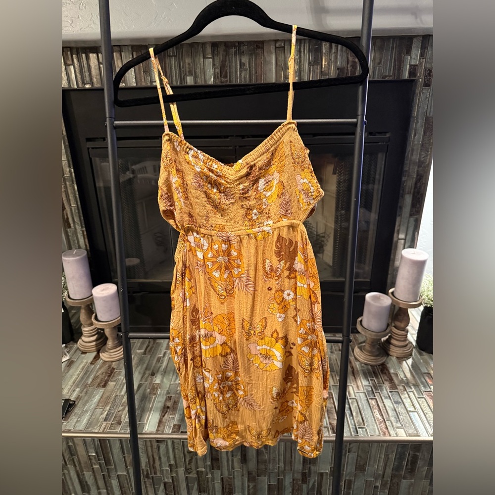 Volcom Mustard Floral Midi Dress